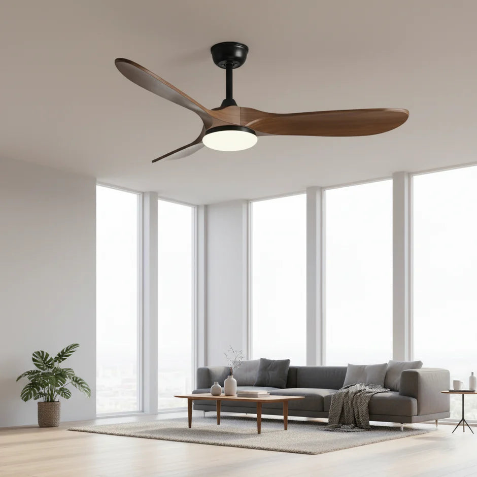 Silent Vintage Ceiling Fan with LED - Black and Dark Brown ABS