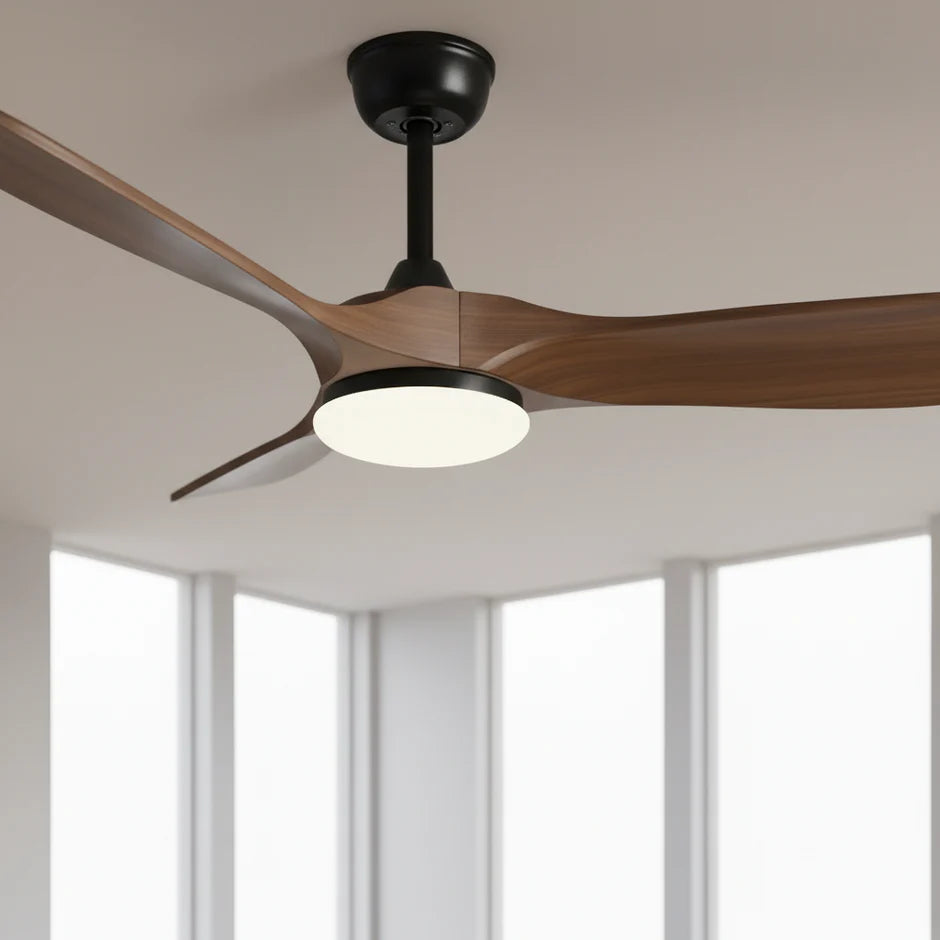 Silent Vintage Ceiling Fan with LED - Black and Dark Brown ABS