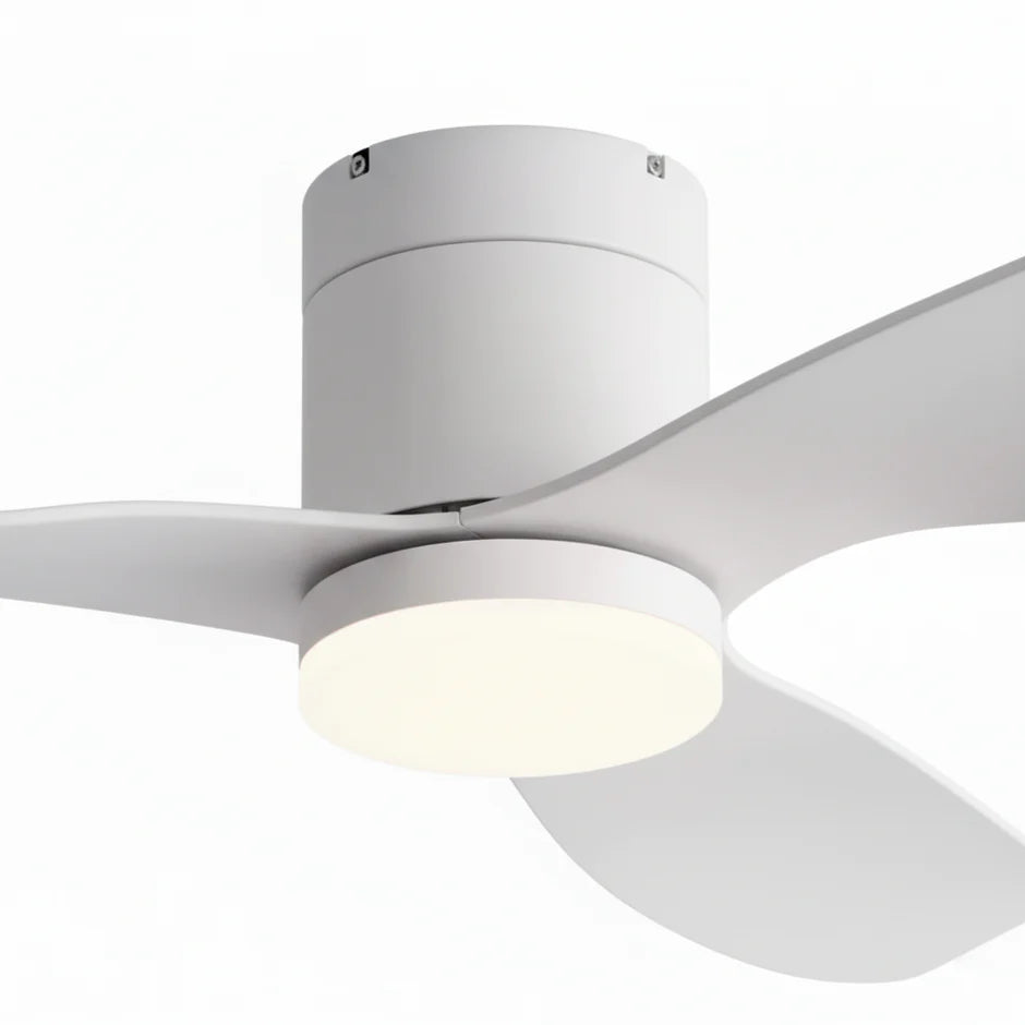 Quiet Ceiling Fan with Integrated LED Light - White & White ABS