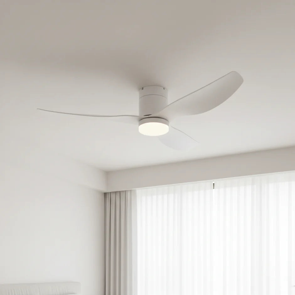 Quiet Ceiling Fan with Integrated LED Light - White & White ABS