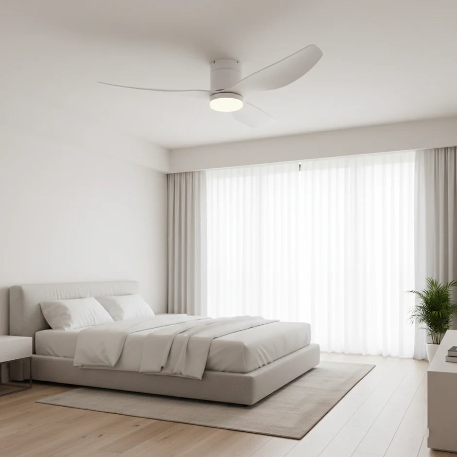 Quiet Ceiling Fan with Integrated LED Light - White & White ABS