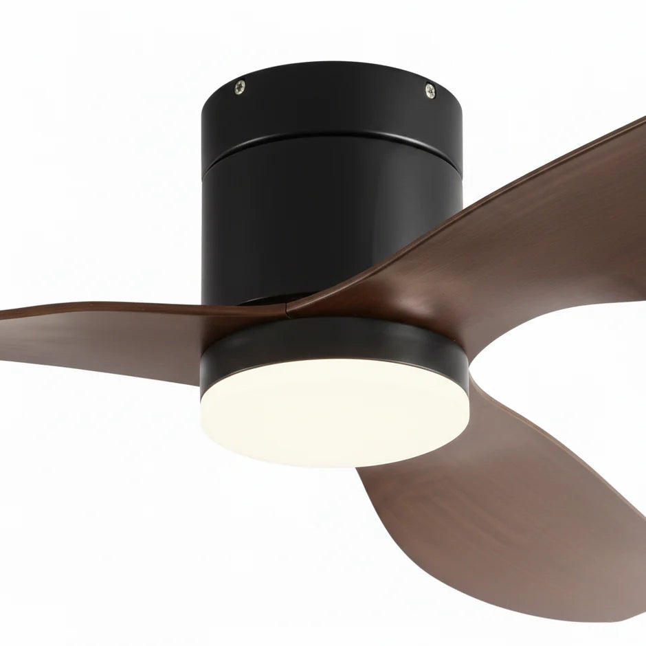 Silent Ceiling Fan with Integrated LED - Black & Dark Wood ABS