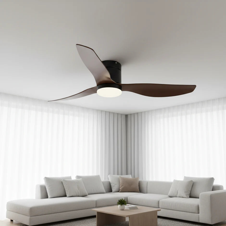 Silent Ceiling Fan with Integrated LED - Black & Dark Wood ABS