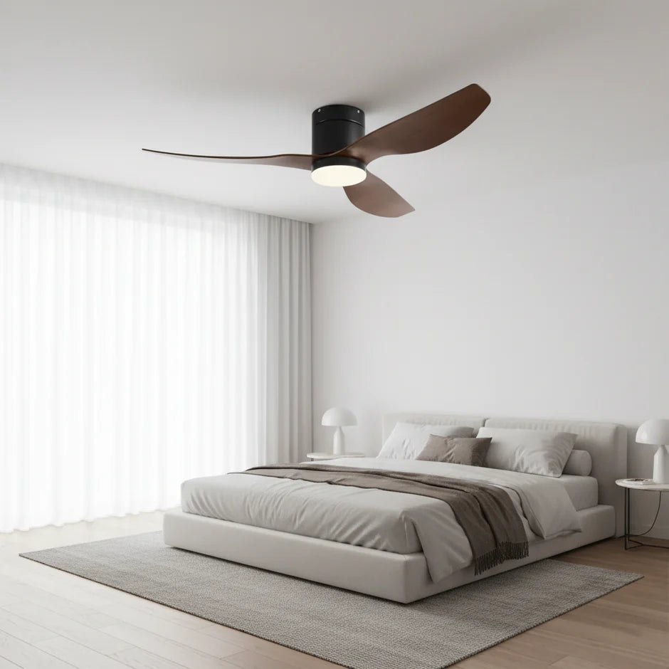 Silent Ceiling Fan with Integrated LED - Black & Dark Wood ABS